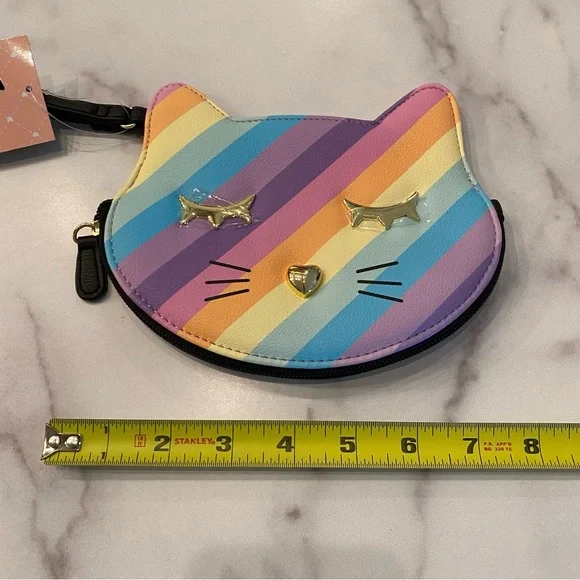 BETSEY JOHNSON Rainbow Striped Kitty Cat Wristlet - Picture 4 of 6